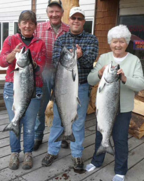 Joan -- Bob and Irene with Alaska Fishing Guide Larry Jarrett